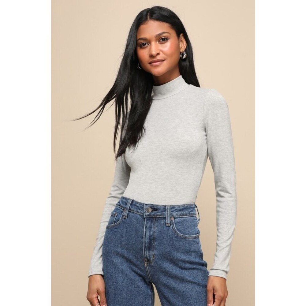 Lulus Begin With The Basics Grey Mock Neck Long Sleeve Crop Top - Size M